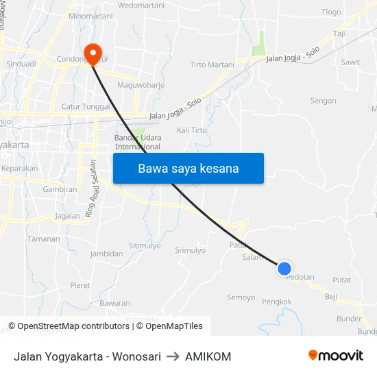 Jalan Yogyakarta - Wonosari to AMIKOM map