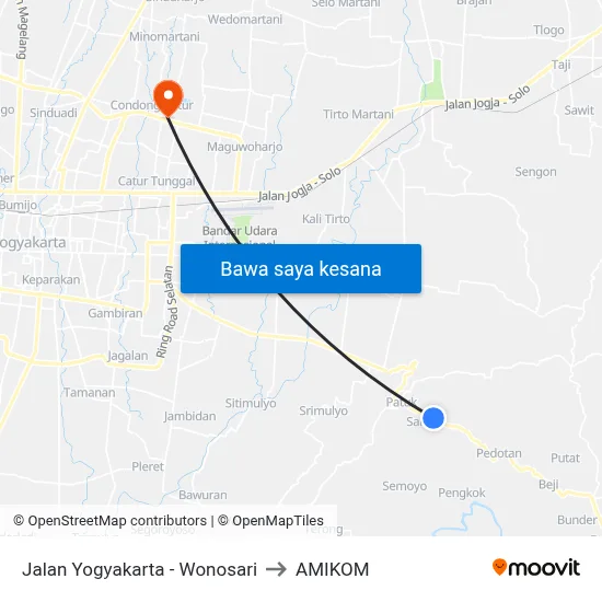 Jalan Yogyakarta - Wonosari to AMIKOM map