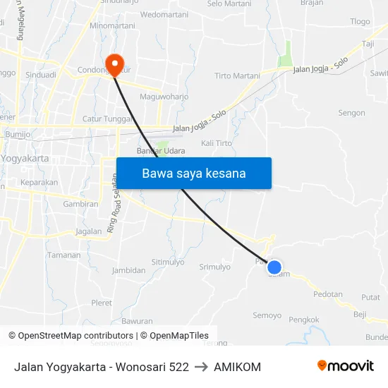 Jalan Yogyakarta - Wonosari 522 to AMIKOM map