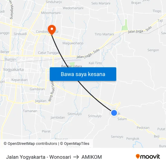 Jalan Yogyakarta - Wonosari to AMIKOM map