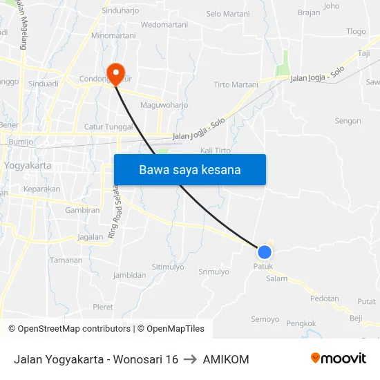 Jalan Yogyakarta - Wonosari 16 to AMIKOM map