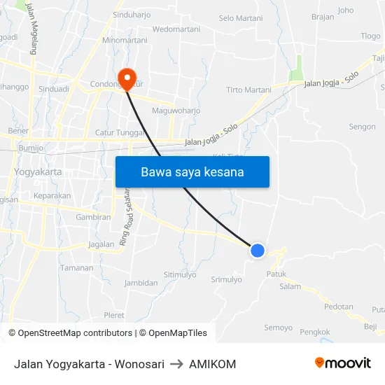 Jalan Yogyakarta - Wonosari to AMIKOM map