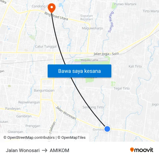 Jalan Wonosari to AMIKOM map