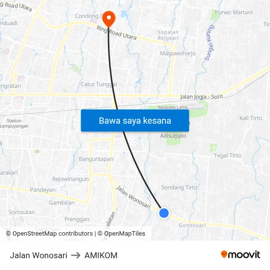 Jalan Wonosari to AMIKOM map