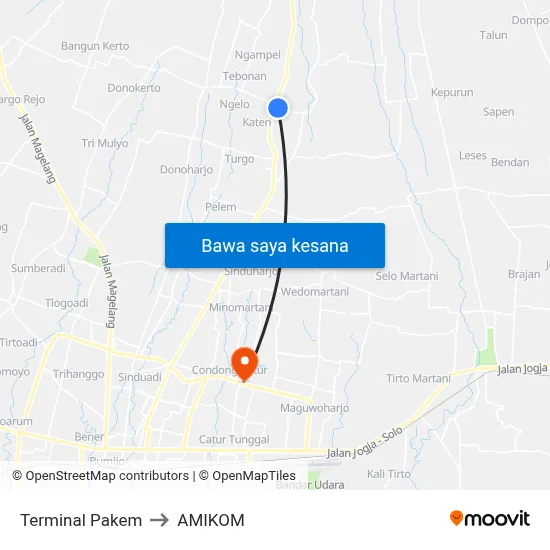 Terminal Pakem to AMIKOM map