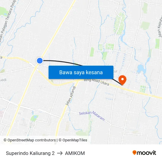 Superindo Kaliurang 2 to AMIKOM map