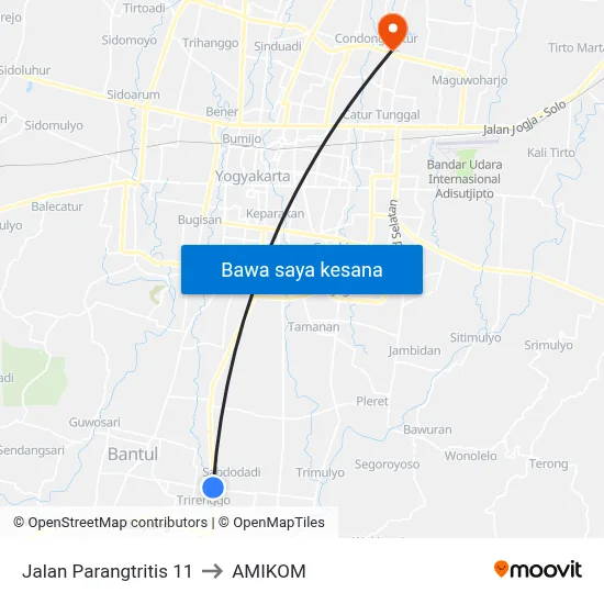 Jalan Parangtritis 11 to AMIKOM map