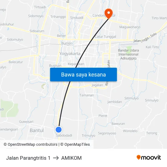 Jalan Parangtritis 1 to AMIKOM map