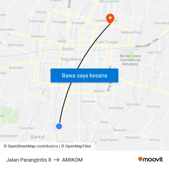Jalan Parangtritis 8 to AMIKOM map