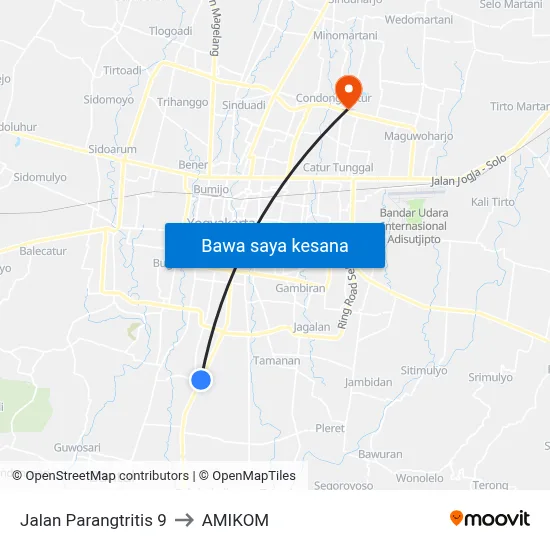 Jalan Parangtritis 9 to AMIKOM map