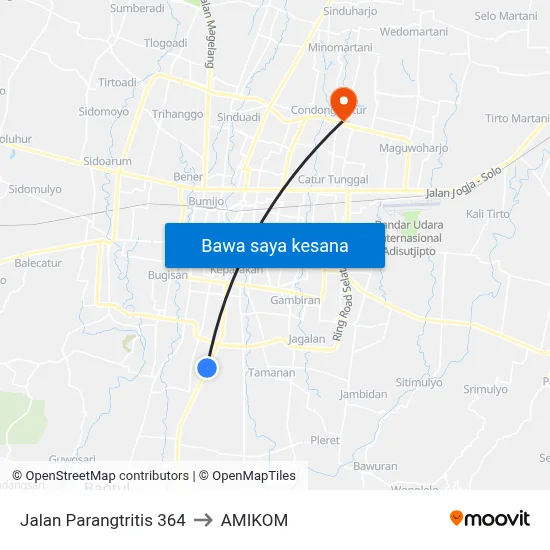 Jalan Parangtritis 364 to AMIKOM map