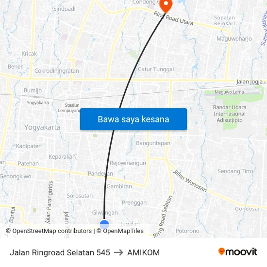 Jalan Ringroad Selatan 545 to AMIKOM map