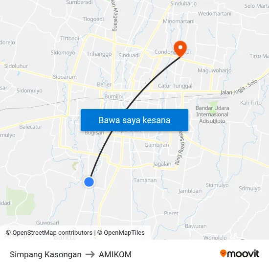 Simpang Kasongan to AMIKOM map