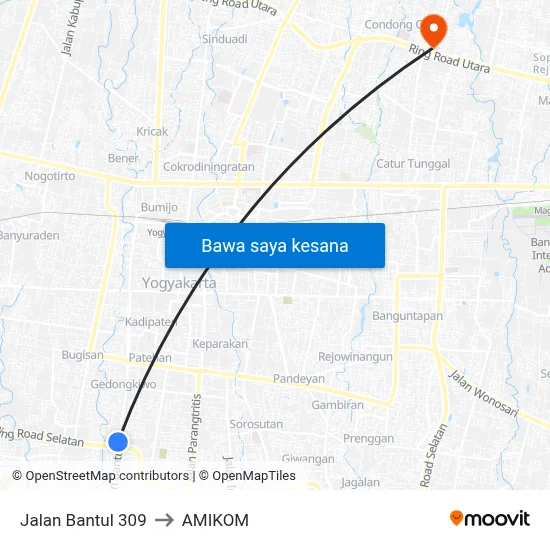 Jalan Bantul 309 to AMIKOM map