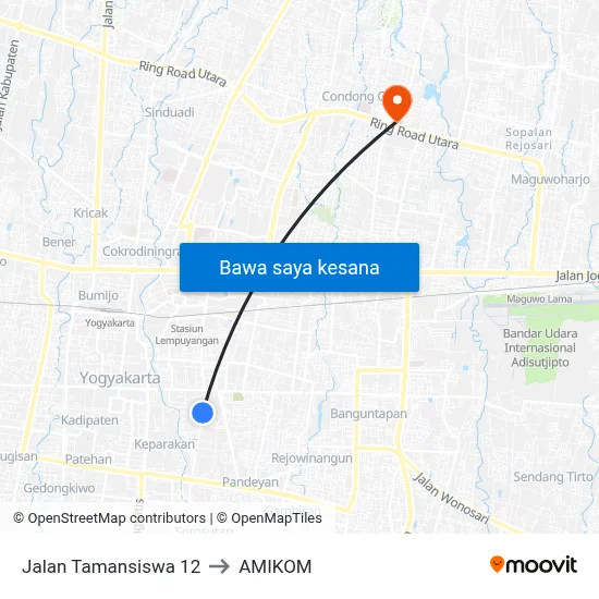 Jalan Tamansiswa 12 to AMIKOM map
