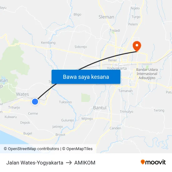 Jalan Wates-Yogyakarta to AMIKOM map