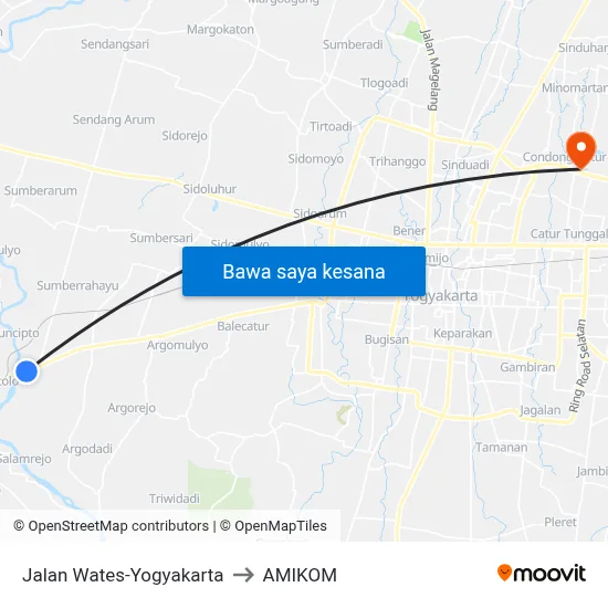 Jalan Wates-Yogyakarta to AMIKOM map