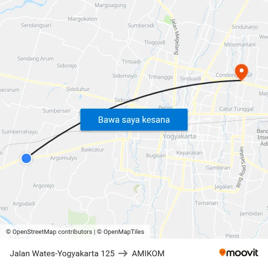 Jalan Wates-Yogyakarta 125 to AMIKOM map