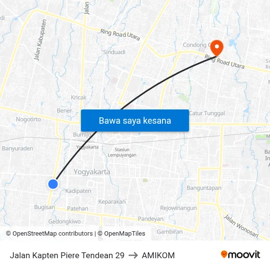 Jalan Kapten Piere Tendean 29 to AMIKOM map