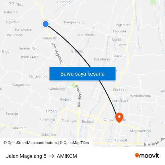 Jalan Magelang 5 to AMIKOM map