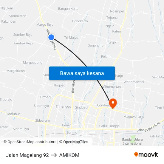 Jalan Magelang 92 to AMIKOM map