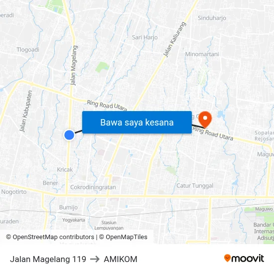 Jalan Magelang 119 to AMIKOM map