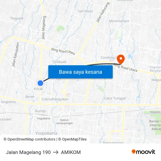 Jalan Magelang 190 to AMIKOM map