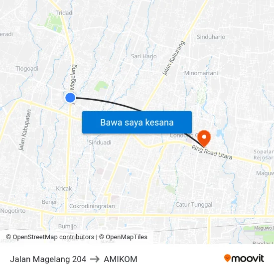 Jalan Magelang 204 to AMIKOM map