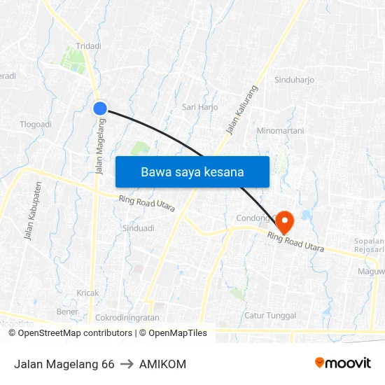 Jalan Magelang 66 to AMIKOM map