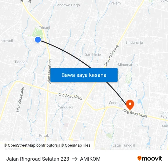 Jalan Ringroad Selatan 223 to AMIKOM map