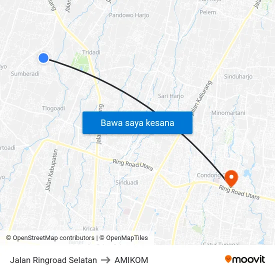 Jalan Ringroad Selatan to AMIKOM map