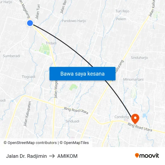 Jalan Dr. Radjimin to AMIKOM map