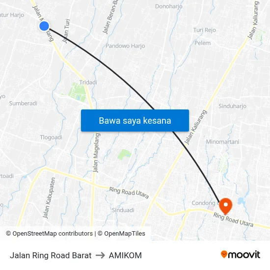Jalan Ring Road Barat to AMIKOM map