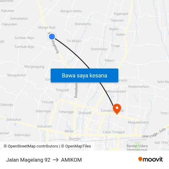Jalan Magelang 92 to AMIKOM map