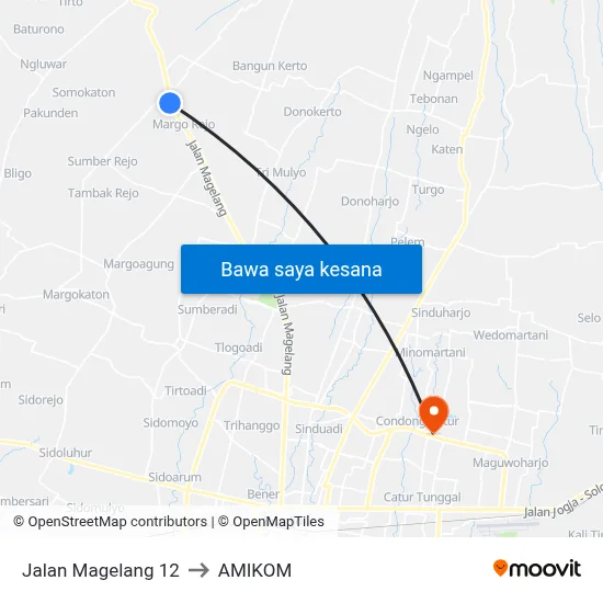Jalan Magelang 12 to AMIKOM map