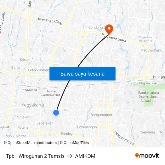 Tpb - Wirogunan 2 Tamsis to AMIKOM map