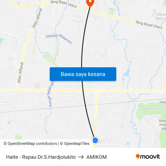 Halte - Rspau Dr.S.Hardjolukito to AMIKOM map