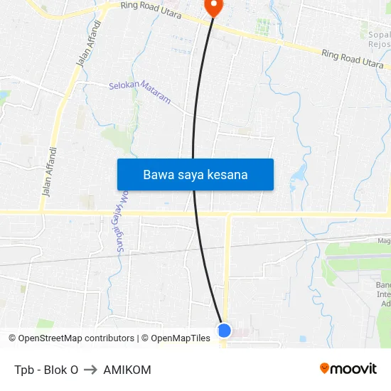 Tpb - Blok O to AMIKOM map