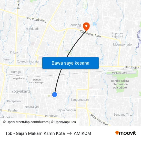 Tpb - Gajah Makam Ksmn Kota to AMIKOM map