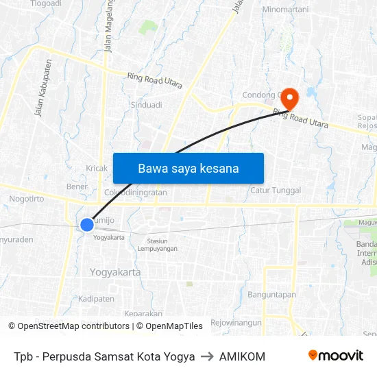 Tpb - Perpusda Samsat Kota Yogya to AMIKOM map