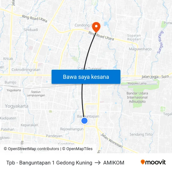 Tpb - Banguntapan 1 Gedong Kuning to AMIKOM map