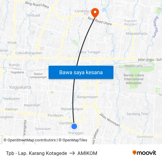 Tpb - Lap. Karang Kotagede to AMIKOM map