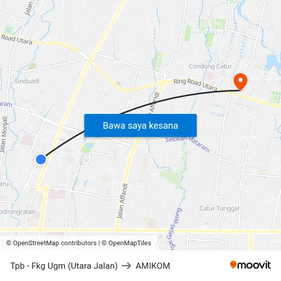 Tpb - Fkg Ugm (Utara Jalan) to AMIKOM map