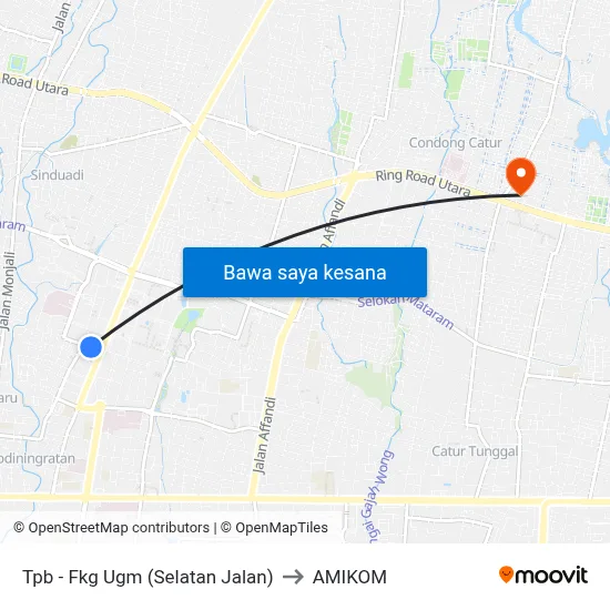 Tpb - Fkg Ugm (Selatan Jalan) to AMIKOM map