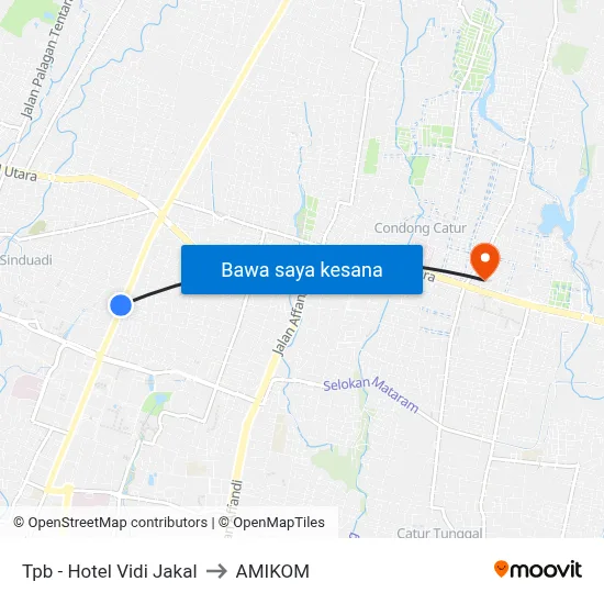 Tpb - Hotel Vidi Jakal to AMIKOM map