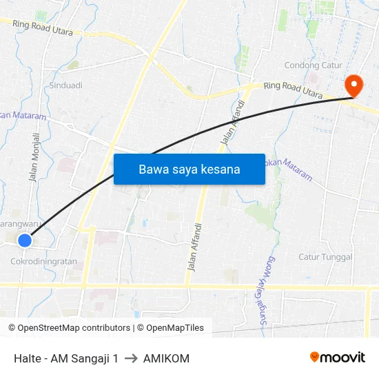 Halte - AM Sangaji 1 to AMIKOM map