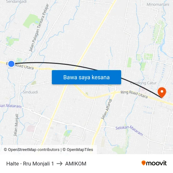 Halte - Rru Monjali 1 to AMIKOM map