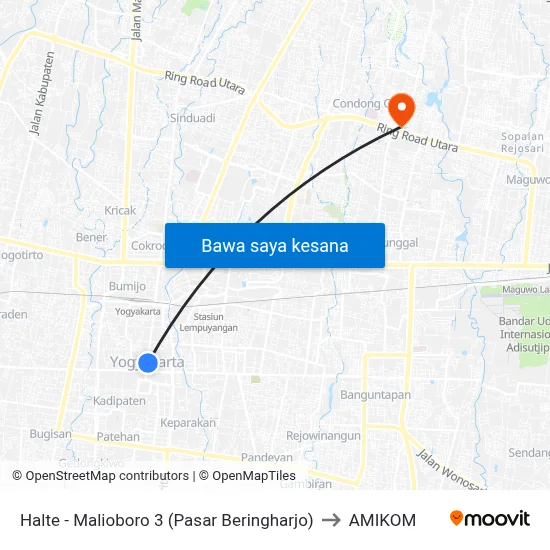 Halte - Malioboro 3 (Pasar Beringharjo) to AMIKOM map