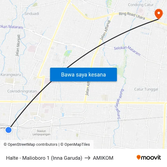 Halte - Malioboro 1 (Inna Garuda) to AMIKOM map