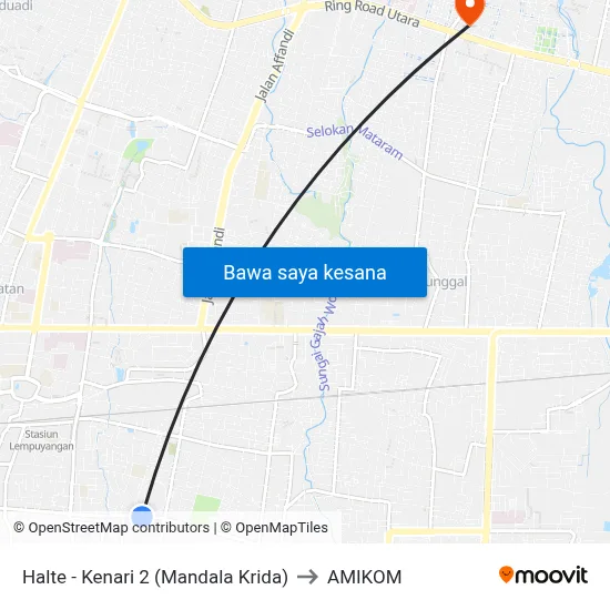 Halte - Kenari 2 (Mandala Krida) to AMIKOM map